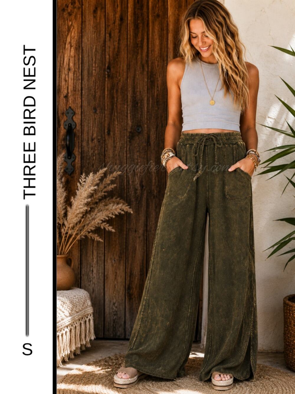 MSRP: $98 | ✨ Three Bird Nest The Nest Mineral Wash Wide Leg Pants Size S ✨